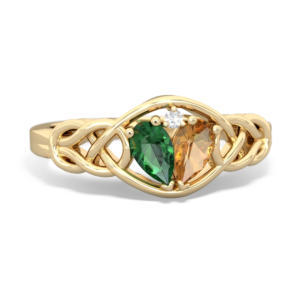 Lab Emerald Celtic Love Knot 14K Yellow Gold ring R5420