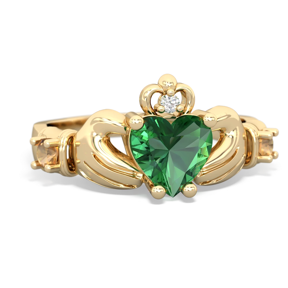 Lab Emerald Claddagh Keepsake 14K Yellow Gold ring R5245