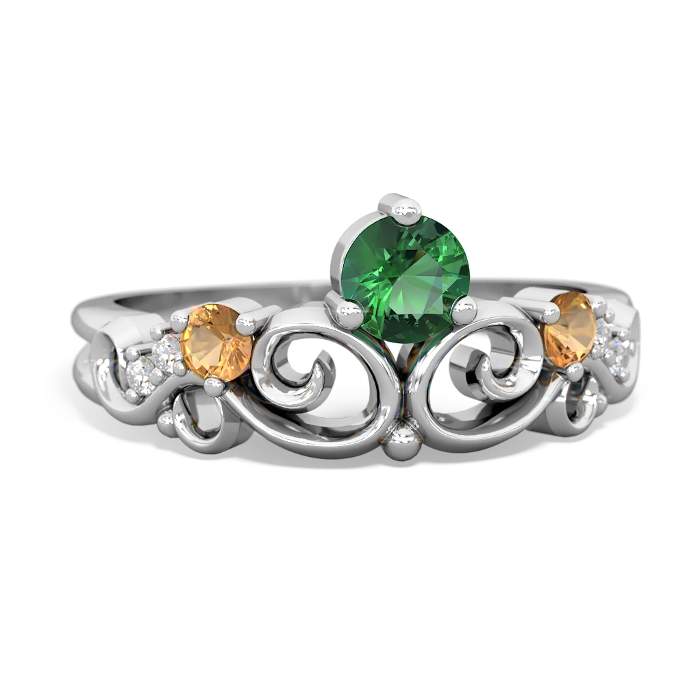 Lab Emerald Crown Keepsake 14K White Gold ring R5740