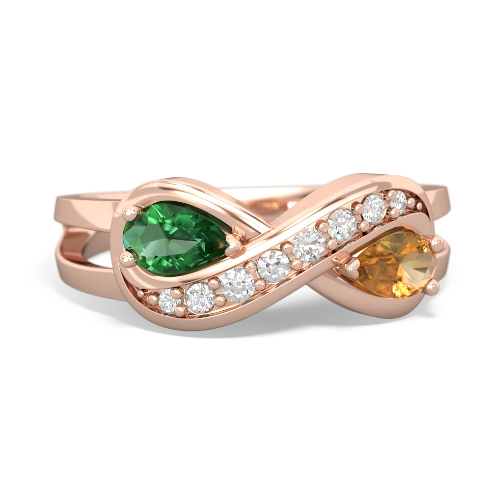 Lab Emerald Diamond Infinity 14K Rose Gold ring R5390