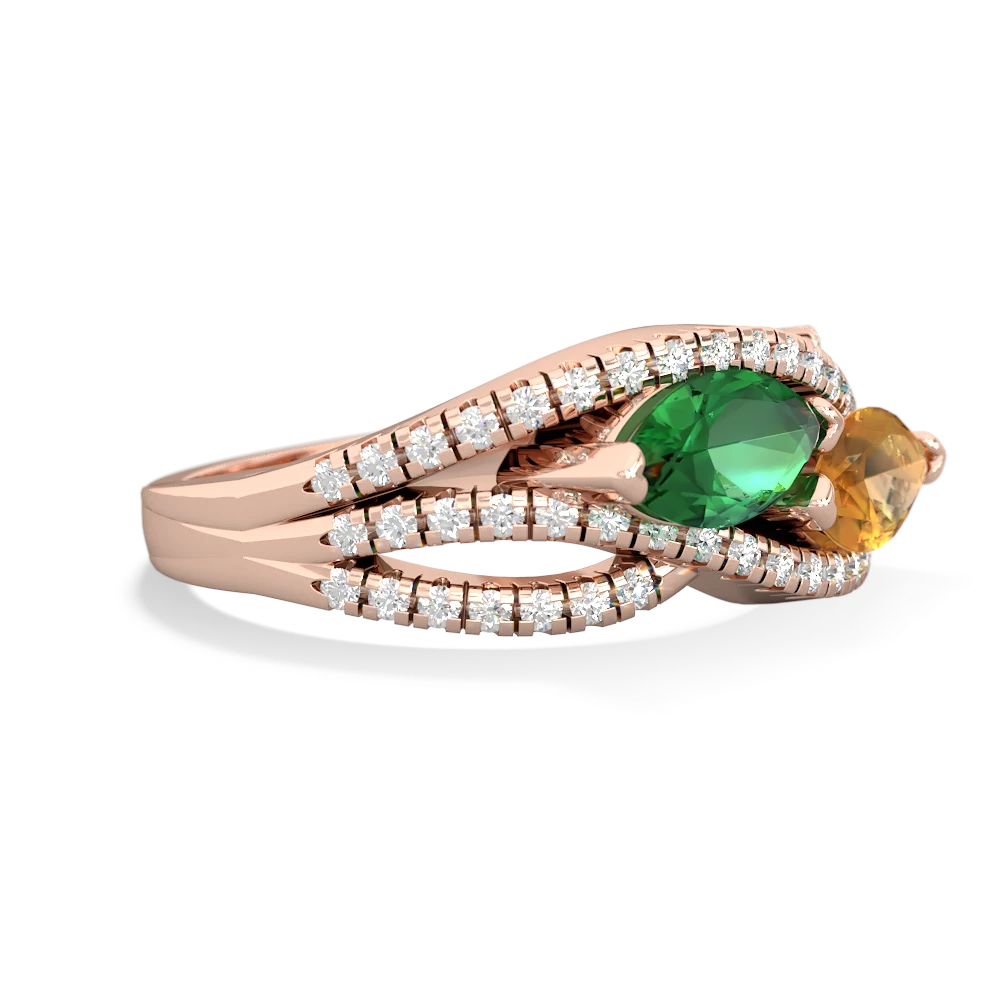 Lab Emerald Diamond Rivers 14K Rose Gold ring R3070