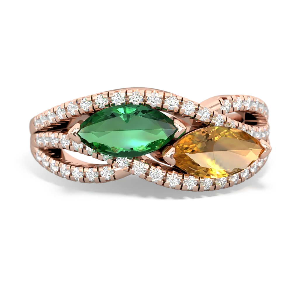 Lab Emerald Diamond Rivers 14K Rose Gold ring R3070