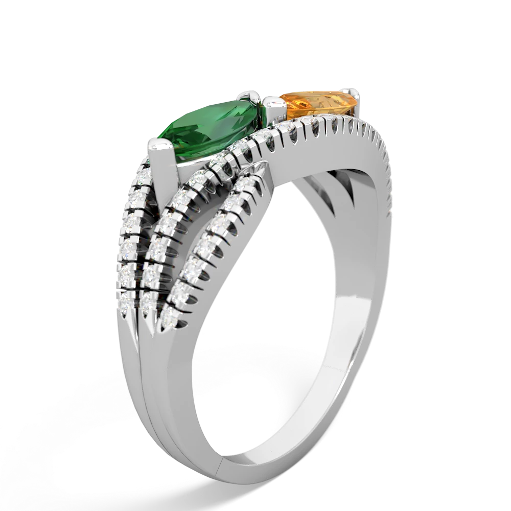 Lab Emerald Diamond Rivers 14K White Gold ring R3070