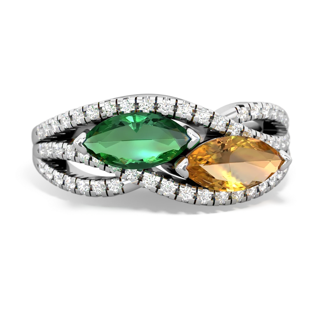 Lab Emerald Diamond Rivers 14K White Gold ring R3070