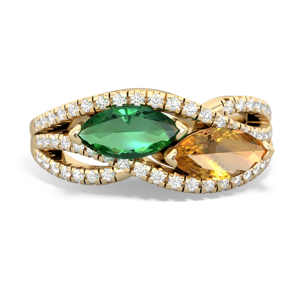 Lab Emerald Diamond Rivers 14K Yellow Gold ring R3070