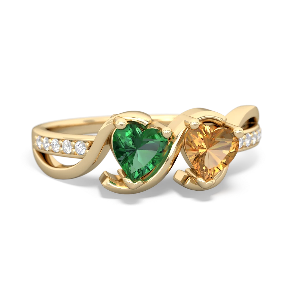 Lab Emerald Side By Side 14K Yellow Gold ring R3090