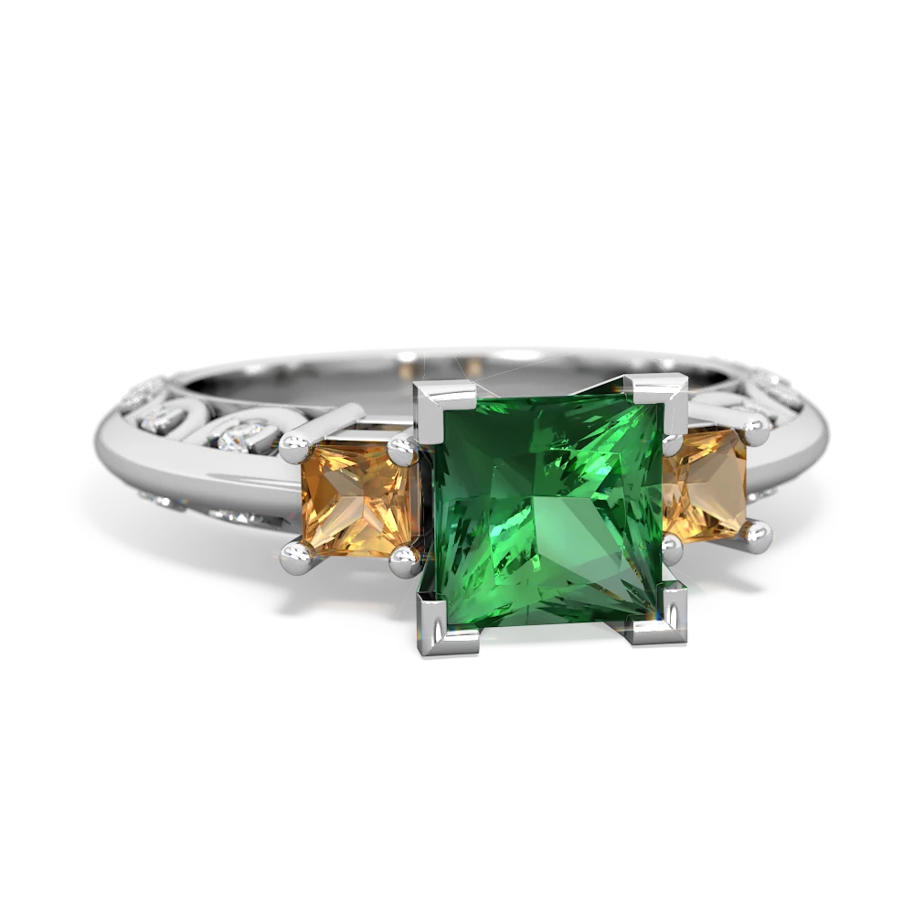 Lab Emerald Eternal Embrace Engagement 14K White Gold ring C2001