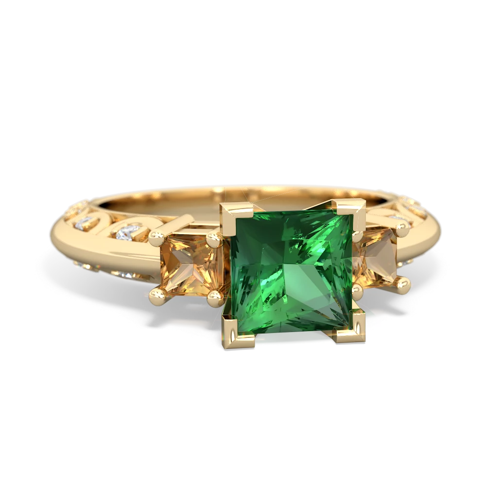 Lab Emerald Eternal Embrace Engagement 14K Yellow Gold ring C2001