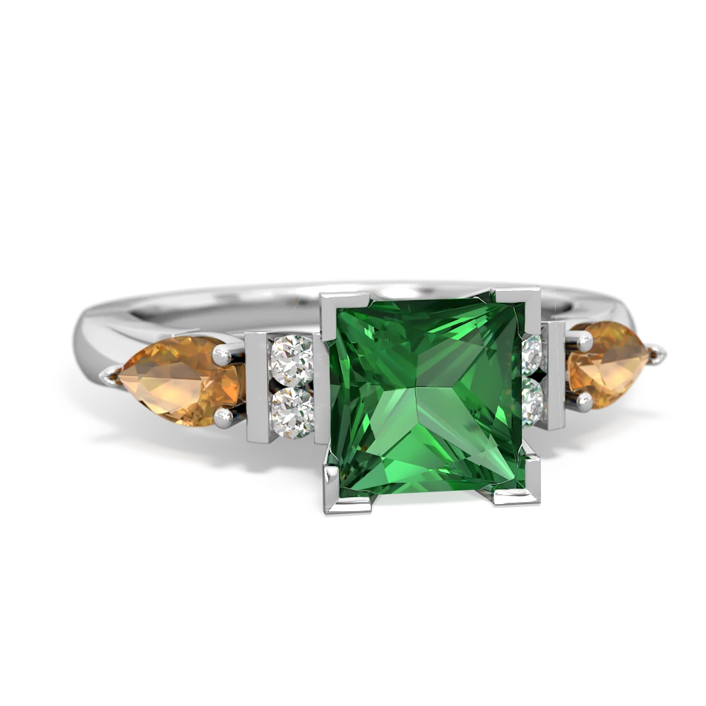 Lab Emerald 6Mm Princess Eternal Embrace Engagement 14K White Gold ring C2002