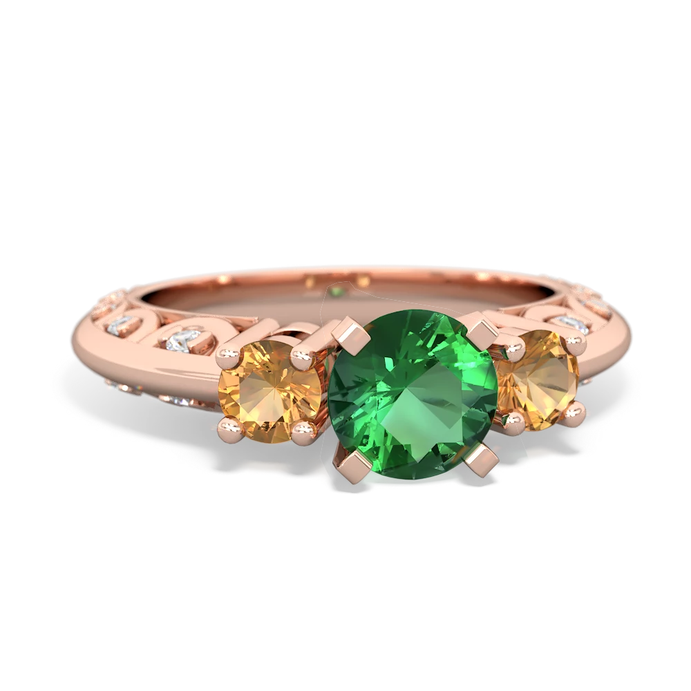 Lab Emerald Art Deco Eternal Embrace Engagement 14K Rose Gold ring C2003