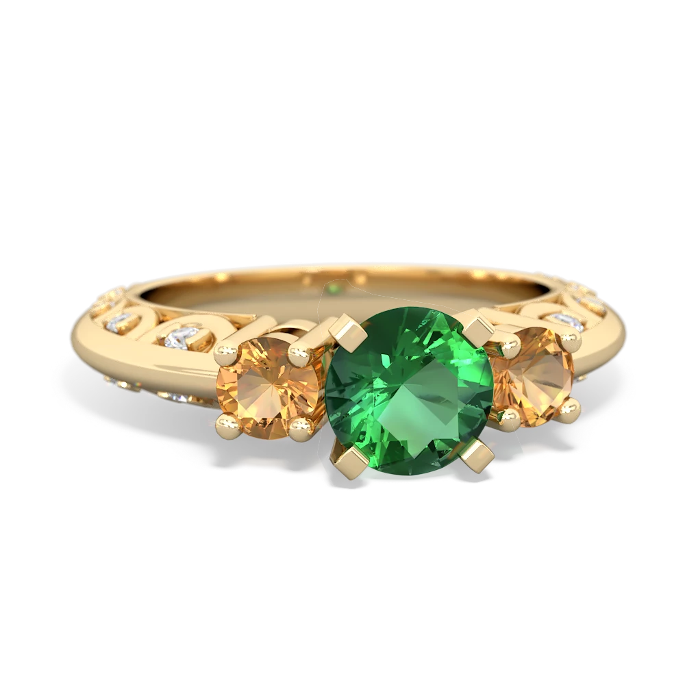 Lab Emerald Art Deco Eternal Embrace Engagement 14K Yellow Gold ring C2003