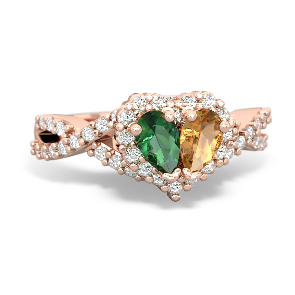 Lab Emerald Diamond Twist 'One Heart' 14K Rose Gold ring R2640HRT