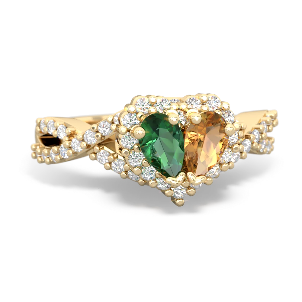 Lab Emerald Diamond Twist 'One Heart' 14K Yellow Gold ring R2640HRT