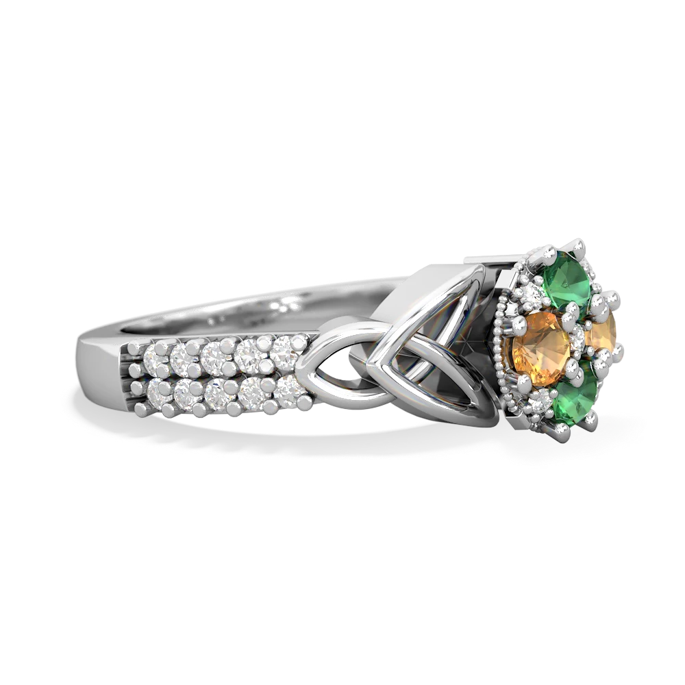 Lab Emerald Celtic Knot Cluster Engagement 14K White Gold ring R26443RD