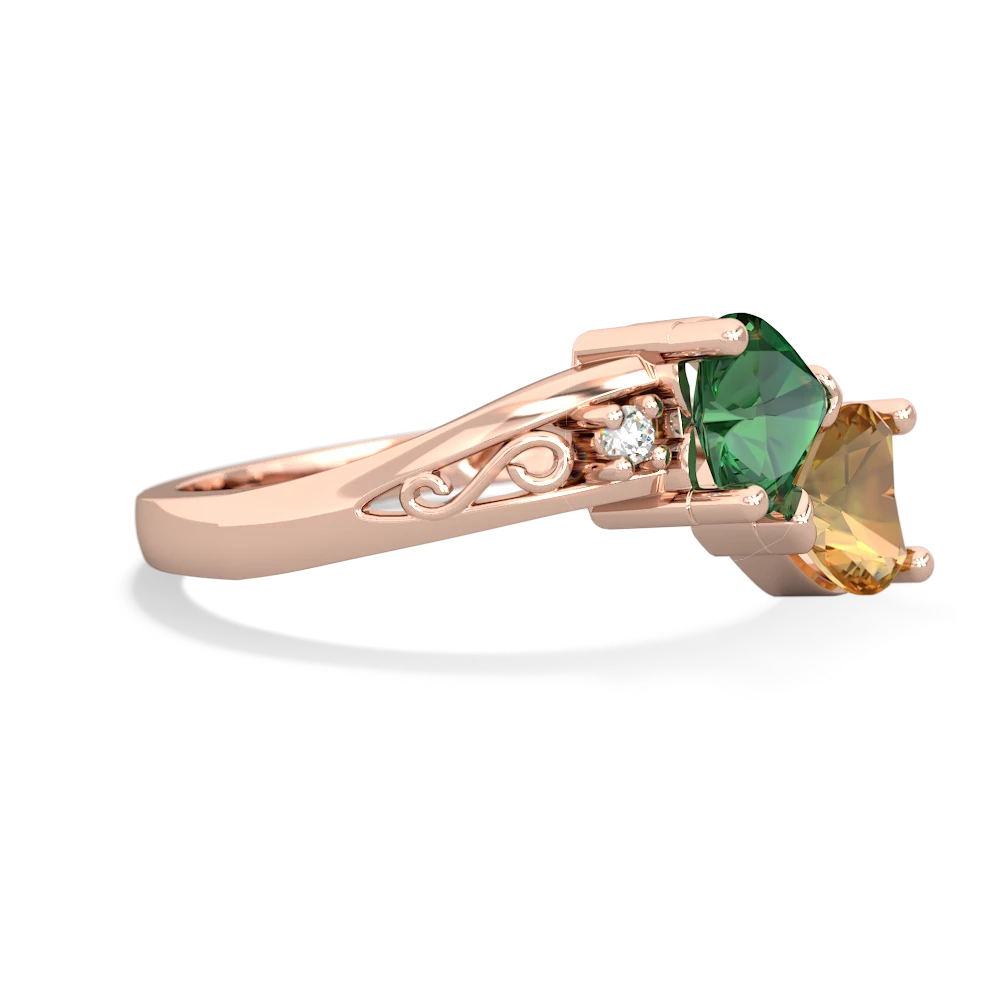 Lab Emerald Snuggling Hearts 14K Rose Gold ring R2178