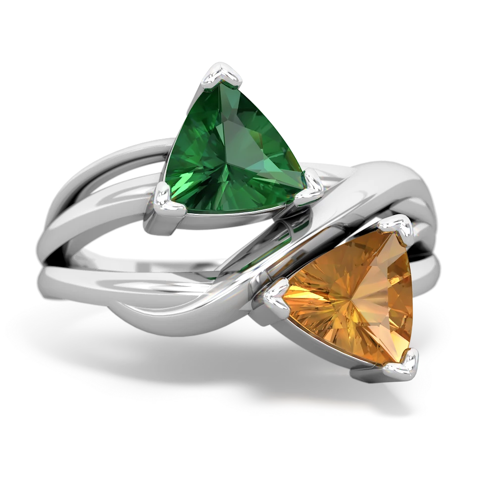 Lab Emerald Split Band Swirl 14K White Gold ring R2341