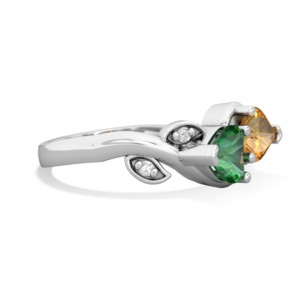 Lab Emerald Floral Elegance 14K White Gold ring R5790