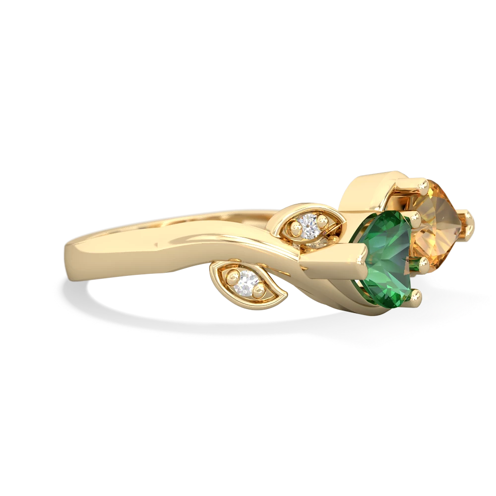 Lab Emerald Floral Elegance 14K Yellow Gold ring R5790