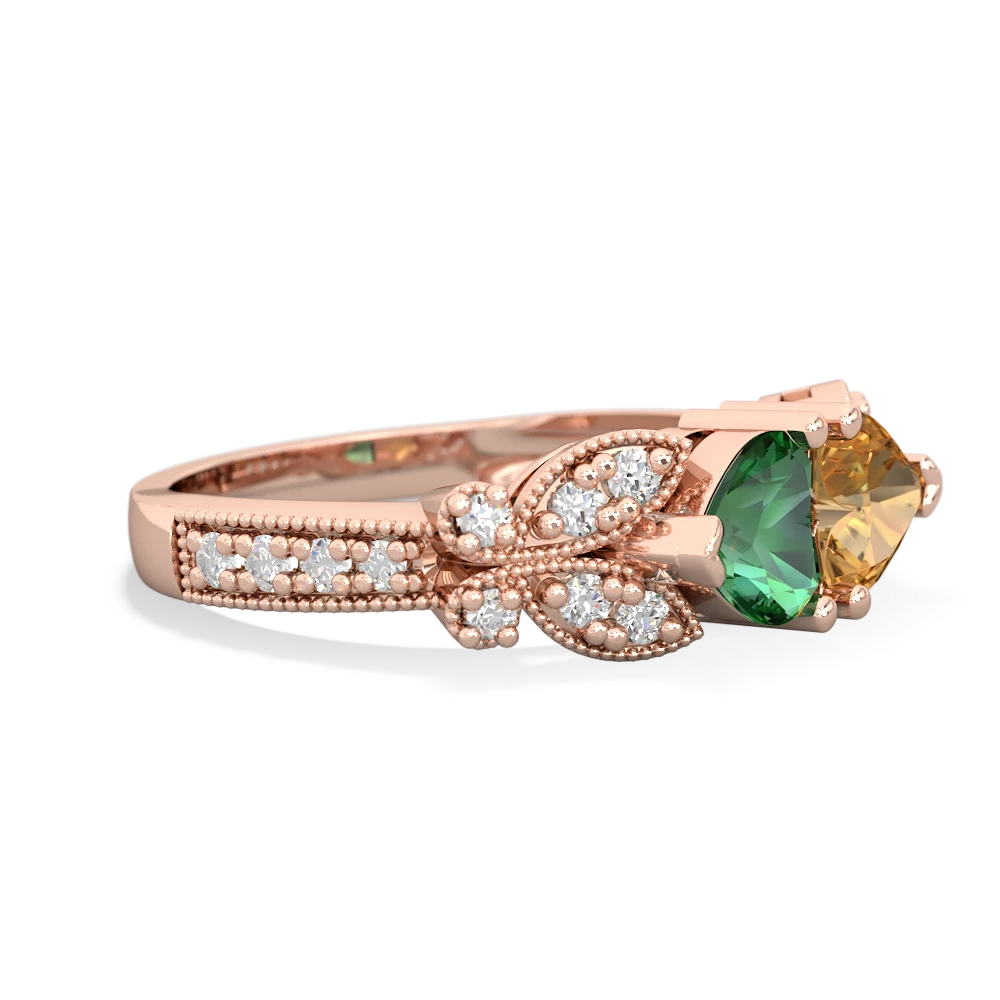 Lab Emerald Diamond Butterflies 14K Rose Gold ring R5601