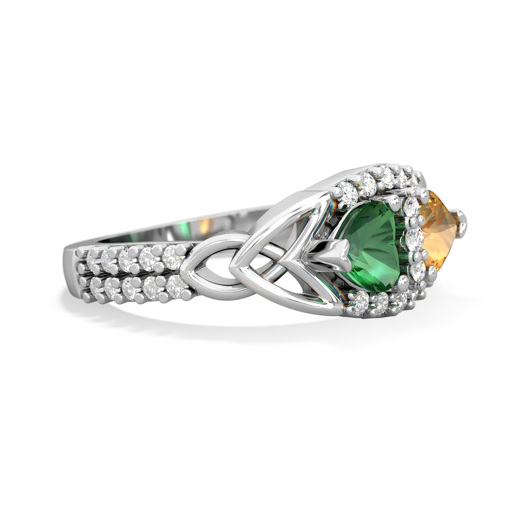 Lab Emerald Sparkling Celtic Knot 14K White Gold ring R2645