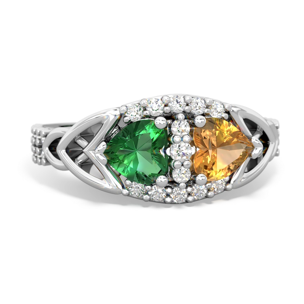 Lab Emerald Sparkling Celtic Knot 14K White Gold ring R2645