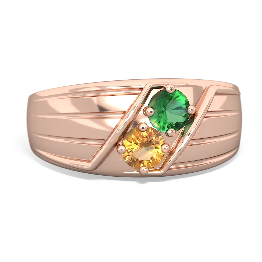 Lab Emerald Men's Streamline 14K Rose Gold ring R0460