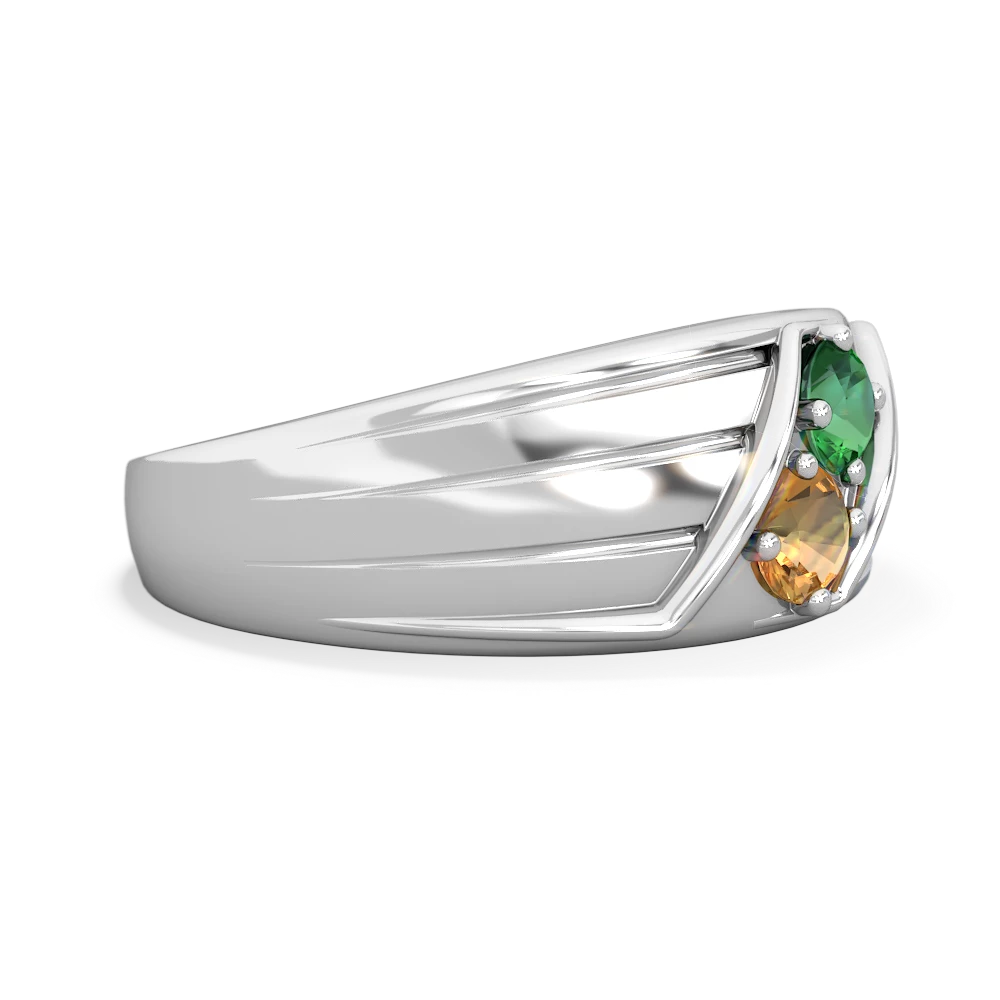 Lab Emerald Men's Streamline 14K White Gold ring R0460