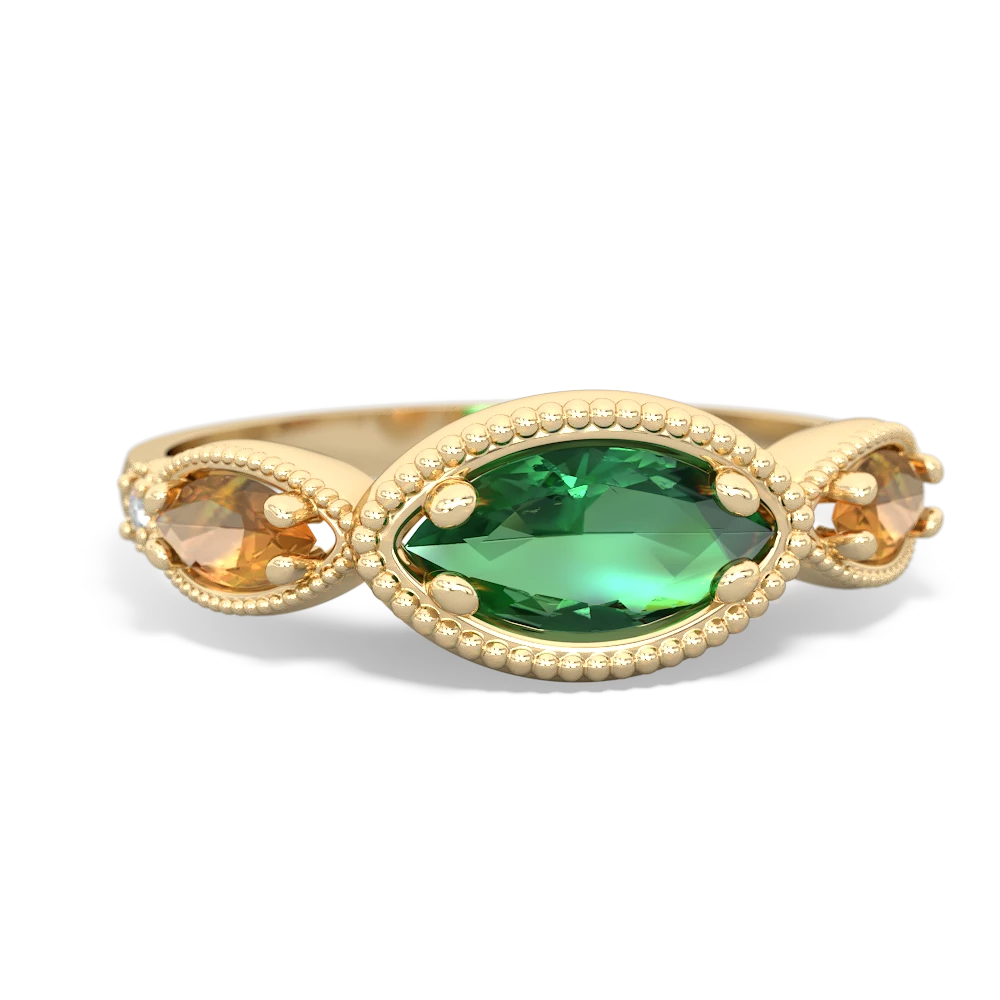 Lab Emerald Milgrain Marquise 14K Yellow Gold ring R5700