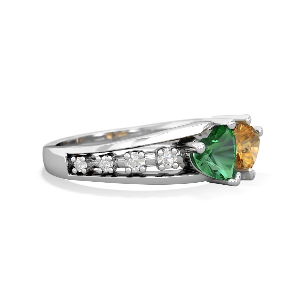 Lab Emerald Heart To Heart 14K White Gold ring R3342