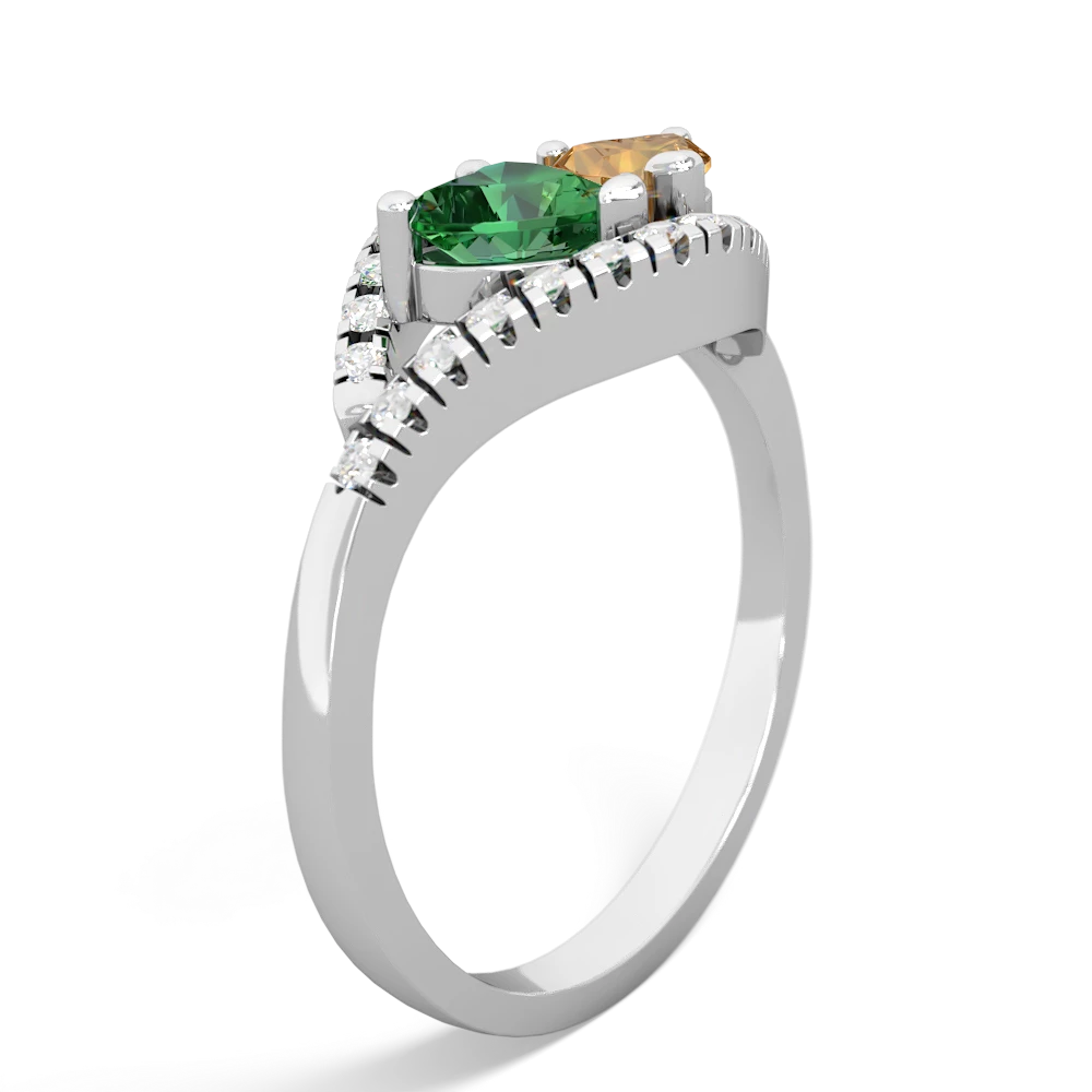 Lab Emerald Mother And Child 14K White Gold ring R3010