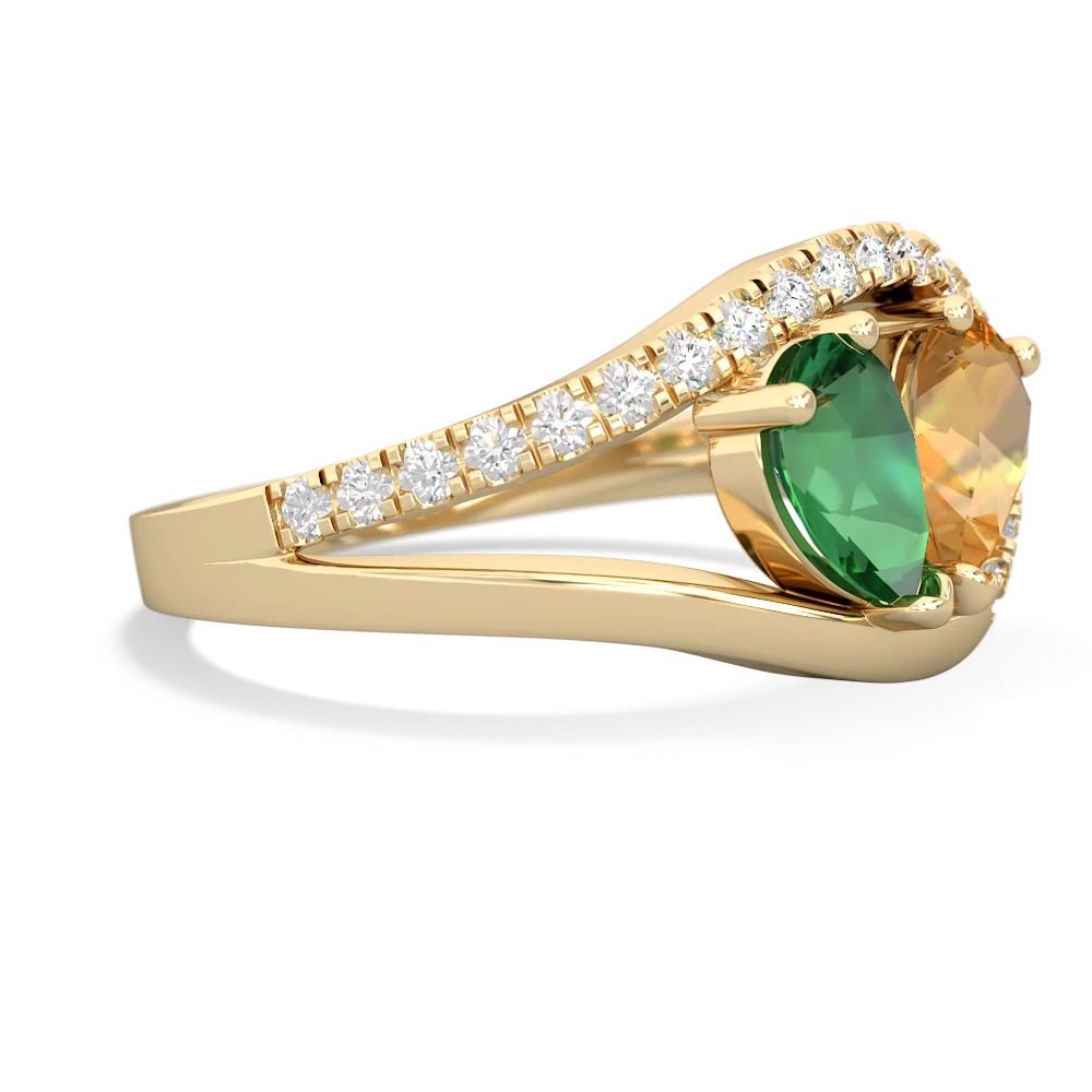 Lab Emerald Nestled Heart Keepsake 14K Yellow Gold ring R5650