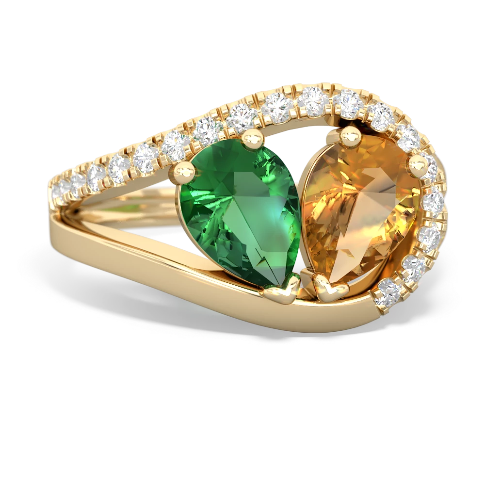 Lab Emerald Nestled Heart Keepsake 14K Yellow Gold ring R5650