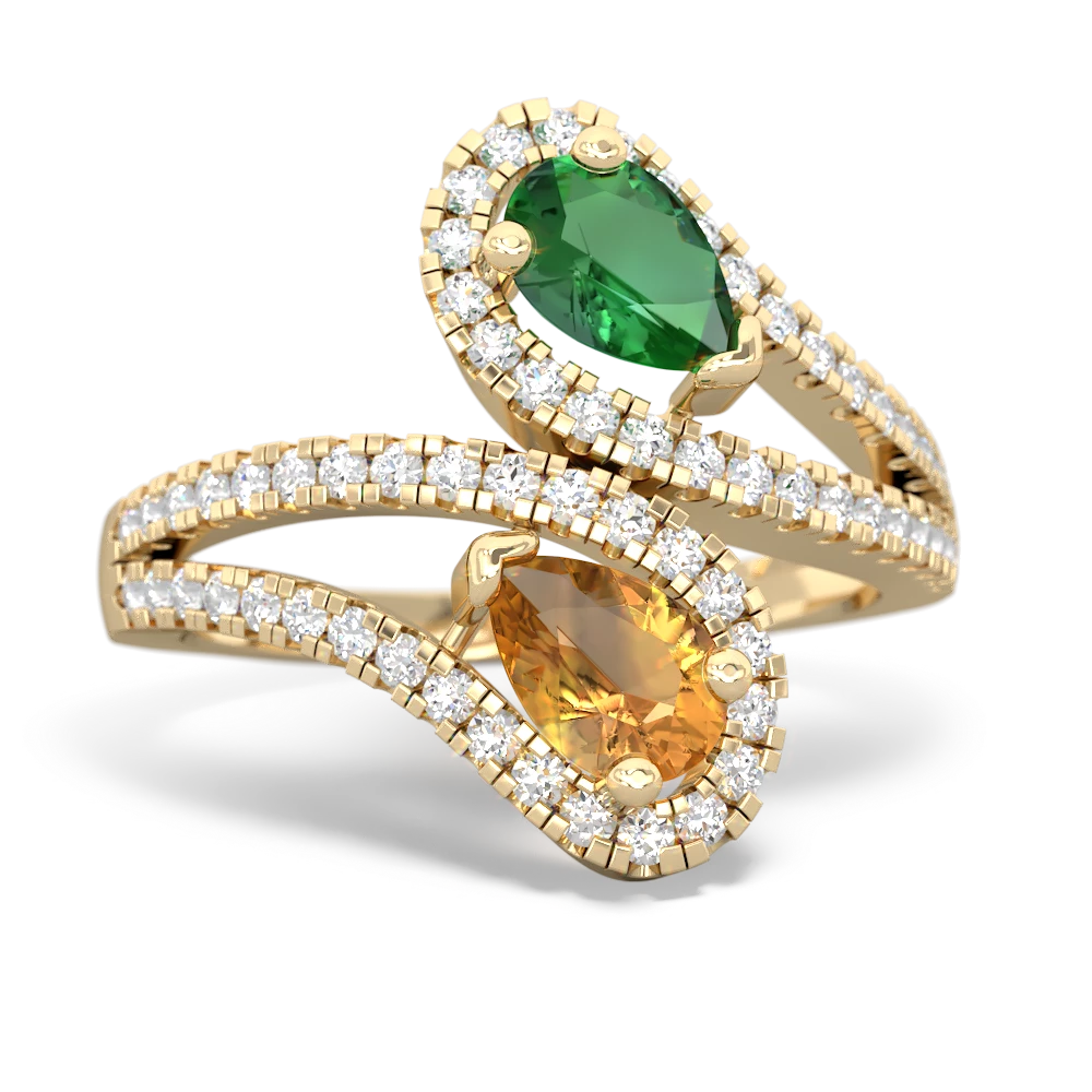 Lab Emerald Diamond Dazzler 14K Yellow Gold ring R3000