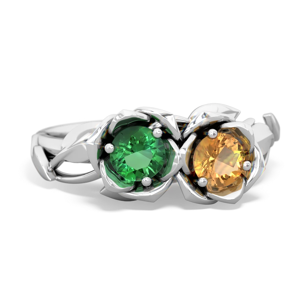 Lab Emerald Rose Garden 14K White Gold ring R5510