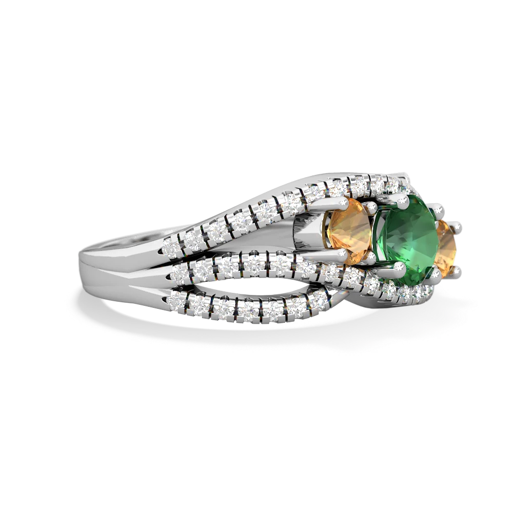 Lab Emerald Three Stone Aurora 14K White Gold ring R3080