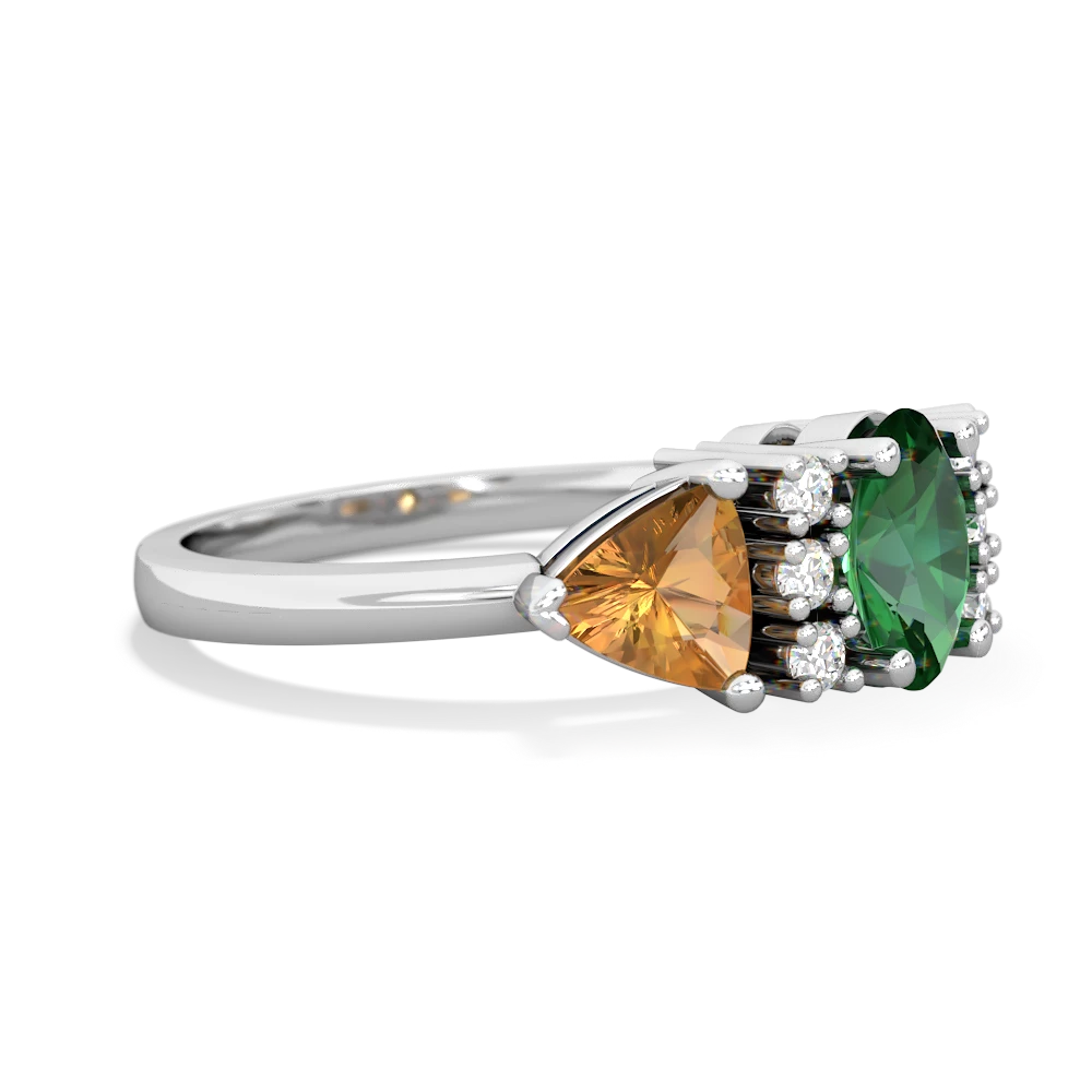 Lab Emerald Antique Style Three Stone 14K White Gold ring R2186