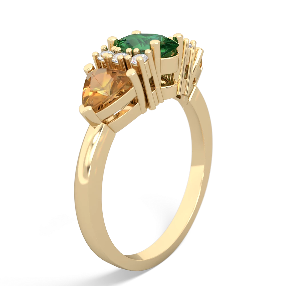 Lab Emerald Antique Style Three Stone 14K Yellow Gold ring R2186