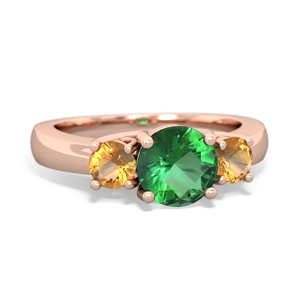 Lab Emerald Three Stone Round Trellis 14K Rose Gold ring R4018