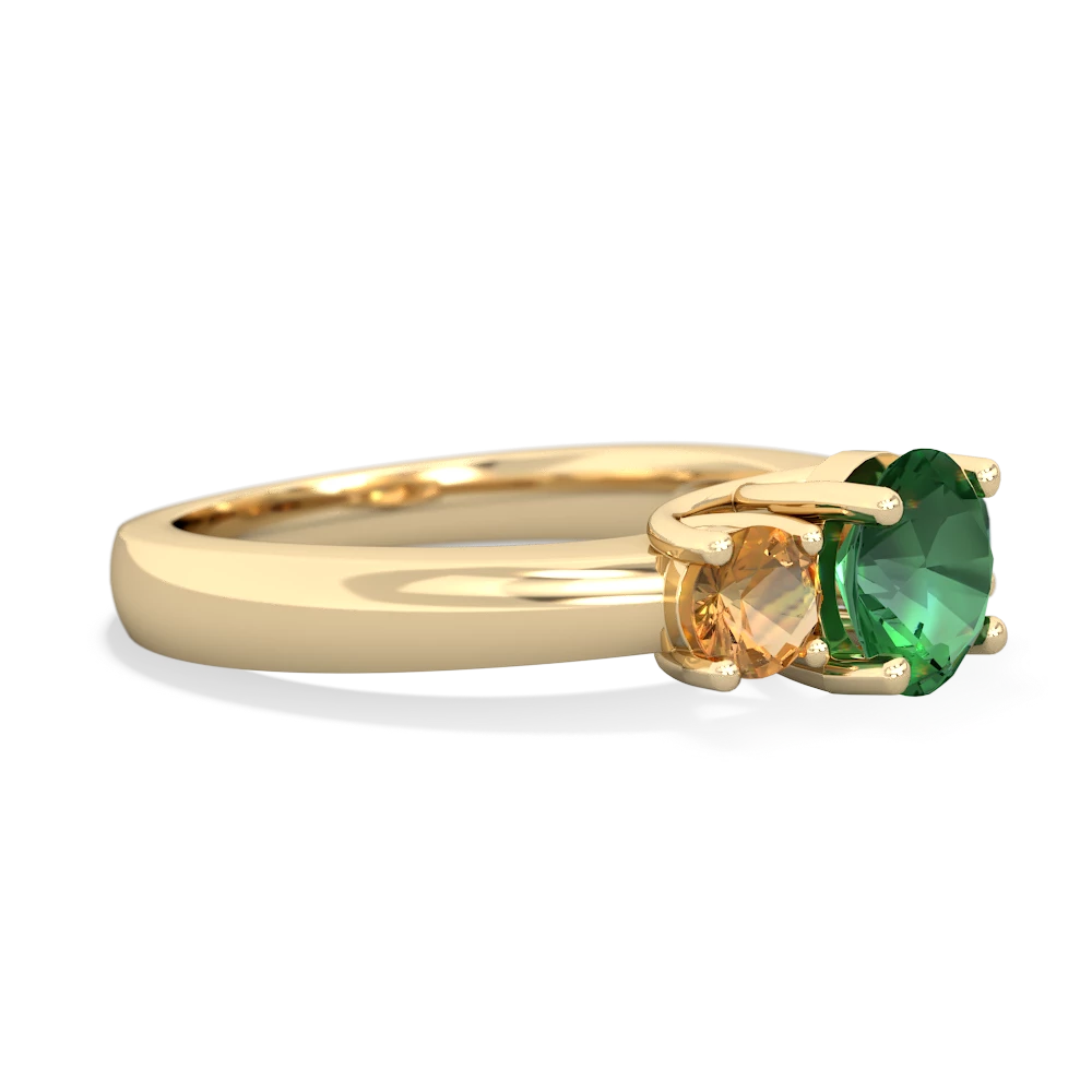 Lab Emerald Three Stone Round Trellis 14K Yellow Gold ring R4018