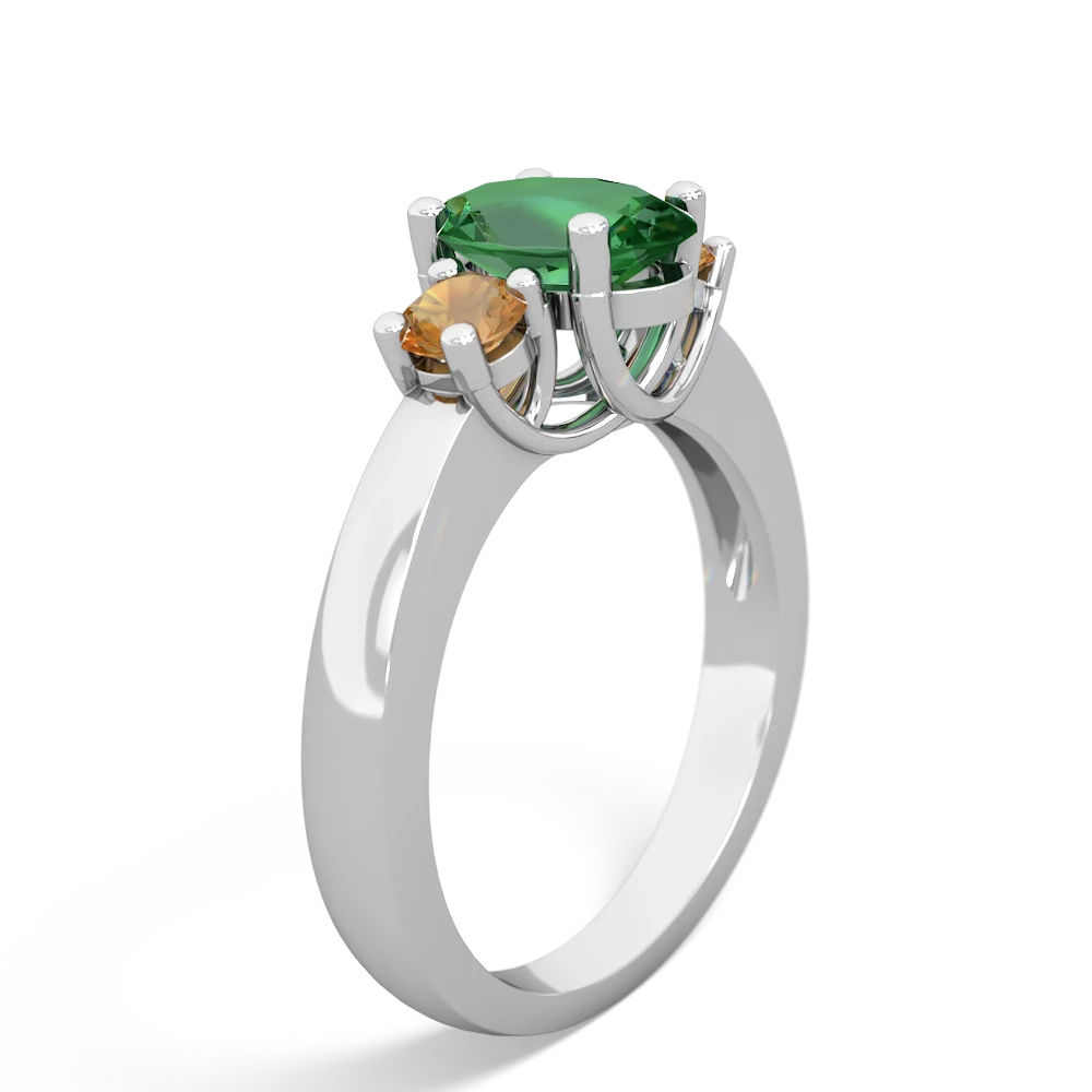 Lab Emerald Three Stone Oval Trellis 14K White Gold ring R4024