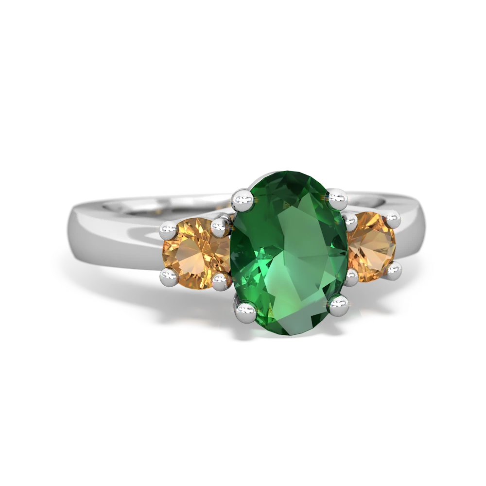 Lab Emerald Three Stone Oval Trellis 14K White Gold ring R4024