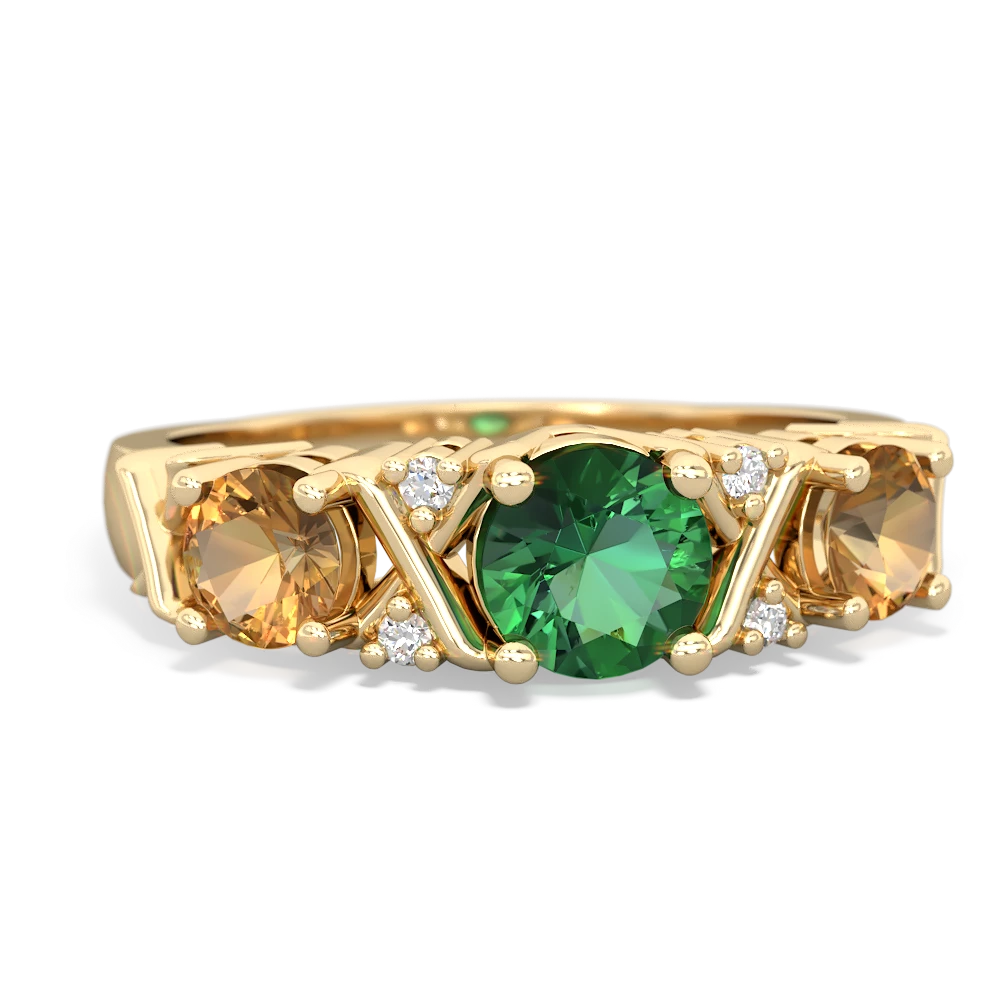 Lab Emerald Hugs And Kisses 14K Yellow Gold ring R5016