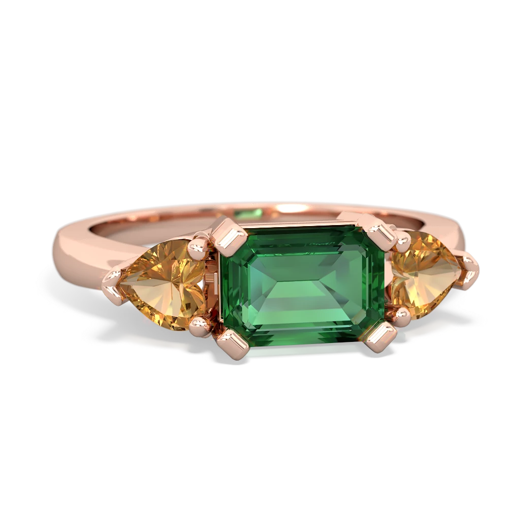 Lab Emerald Three Stone 14K Rose Gold ring R5235