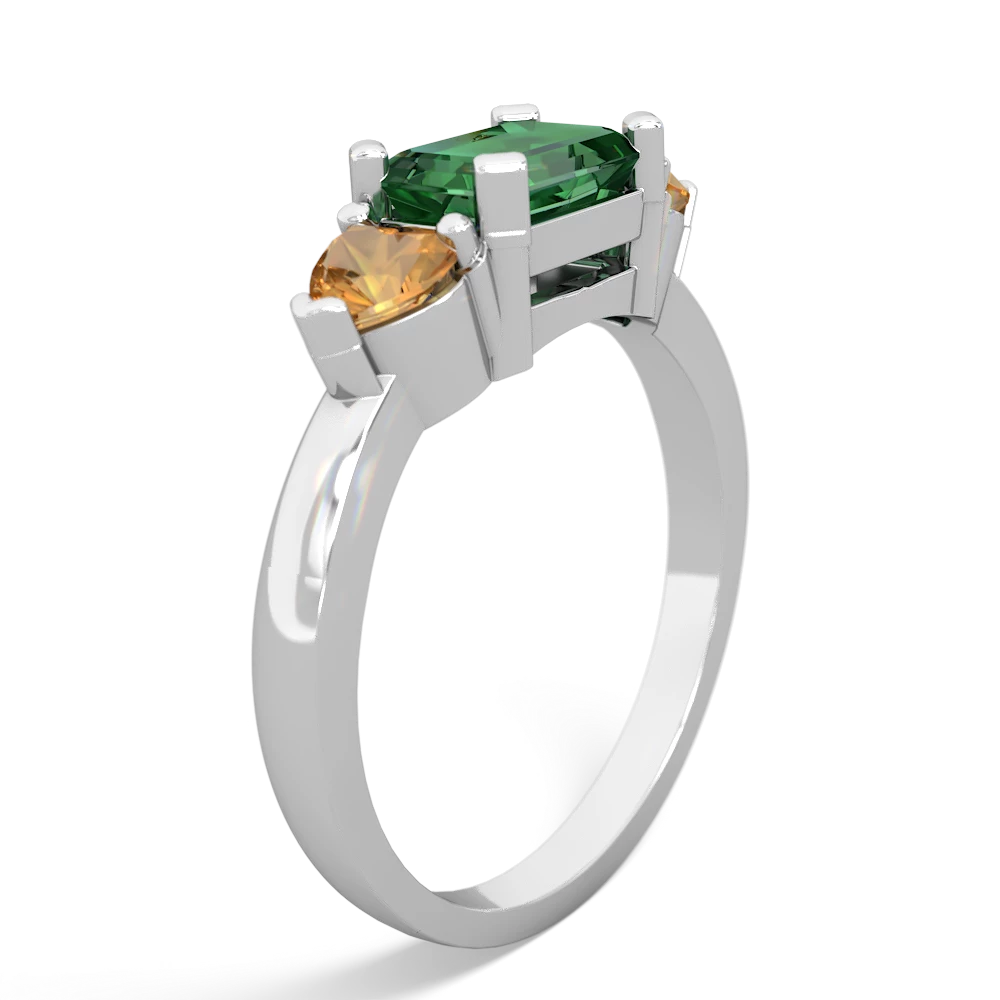 Lab Emerald Three Stone 14K White Gold ring R5235