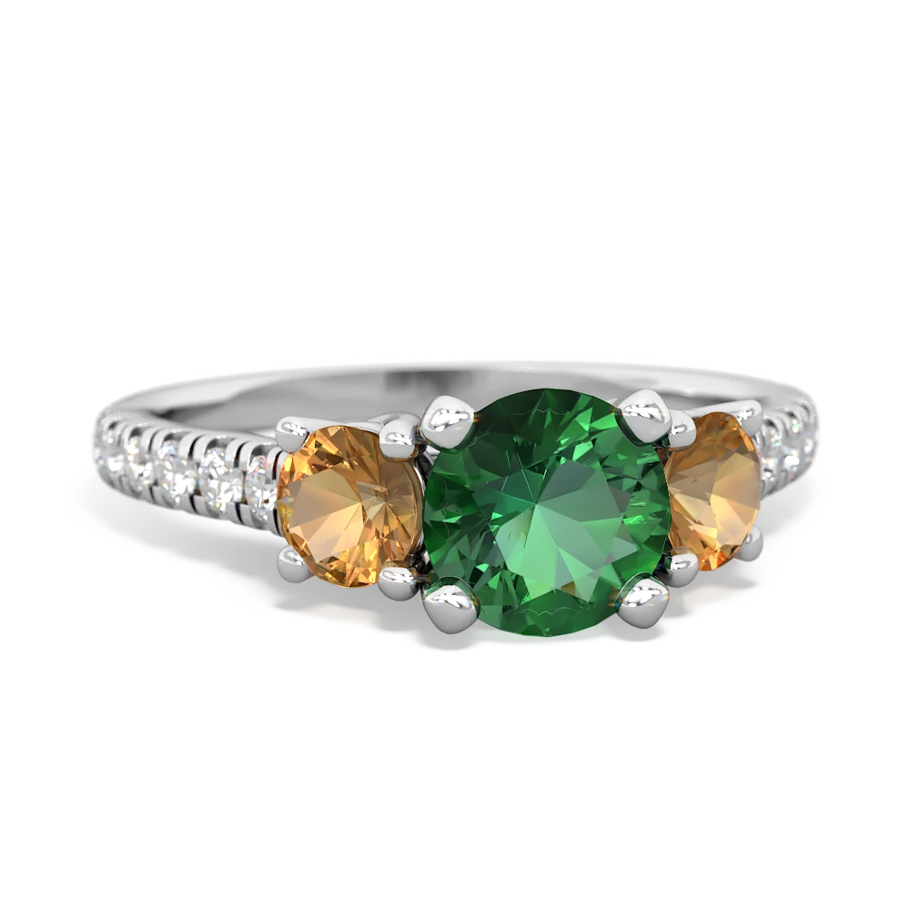 Lab Emerald Pave Trellis 14K White Gold ring R5500