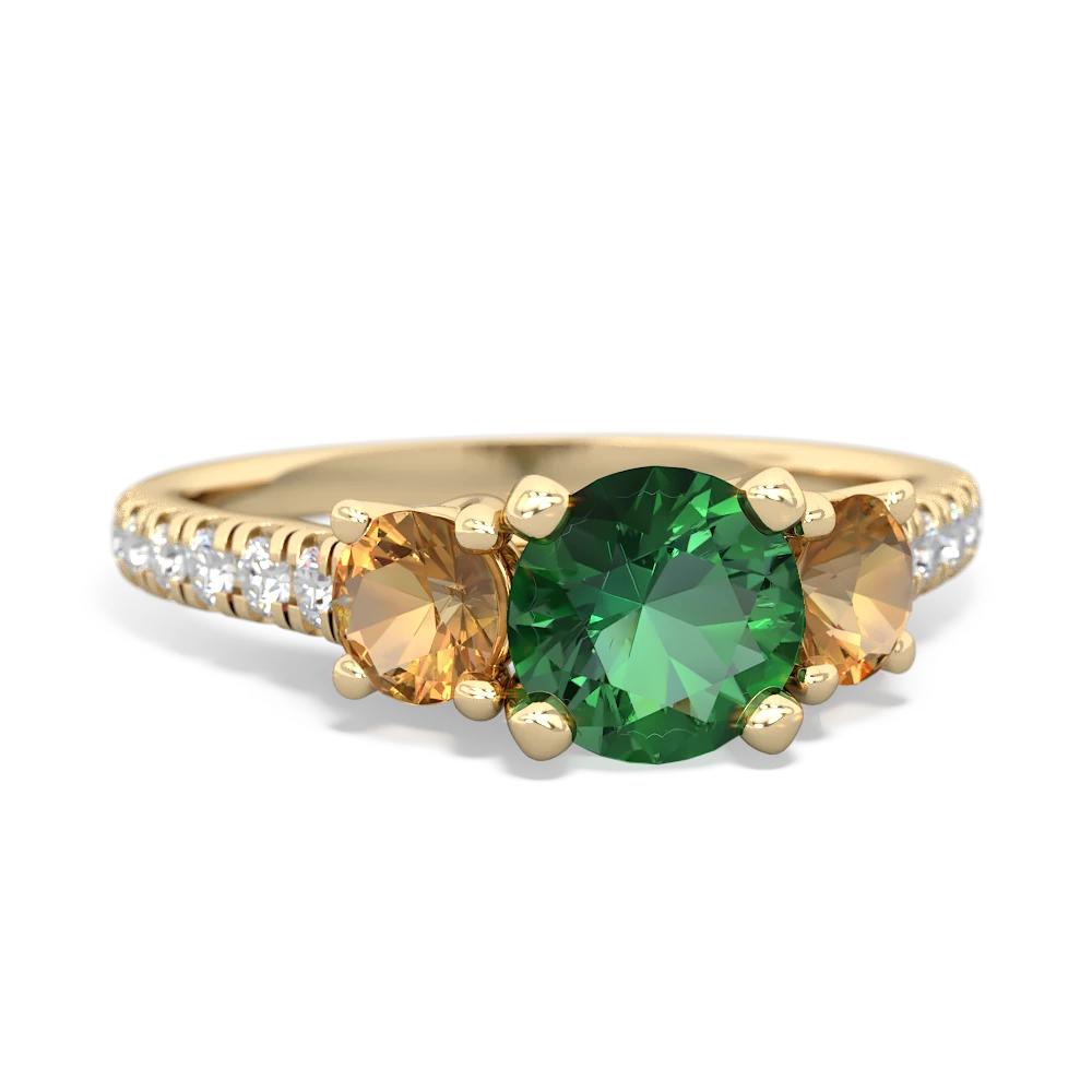 Lab Emerald Pave Trellis 14K Yellow Gold ring R5500