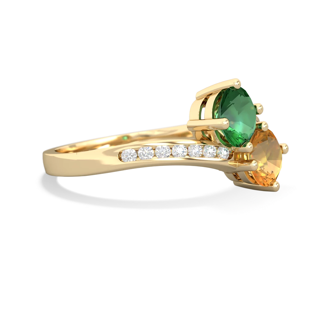 Lab Emerald Channel Set Two Stone 14K Yellow Gold ring R5303