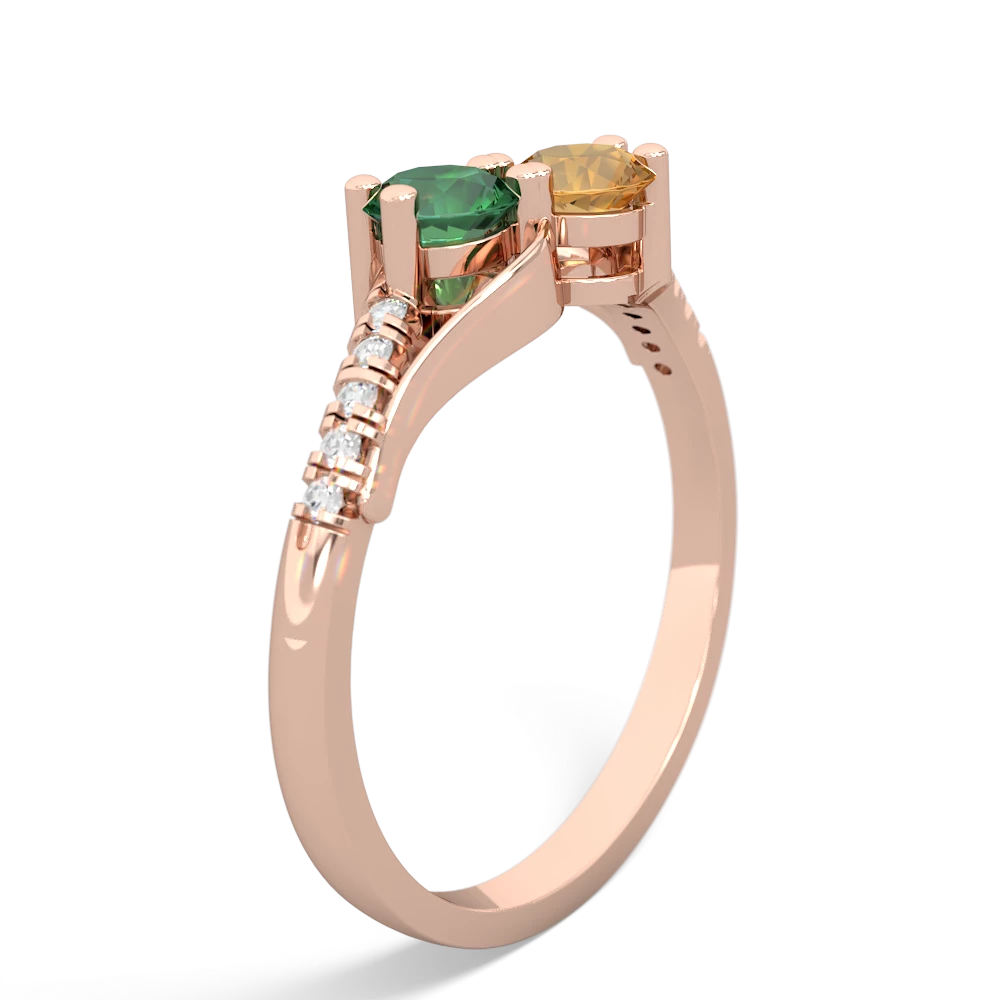 Lab Emerald Infinity Pave Two Stone 14K Rose Gold ring R5285