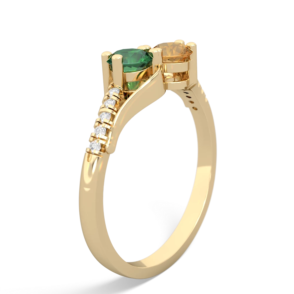 Lab Emerald Infinity Pave Two Stone 14K Yellow Gold ring R5285