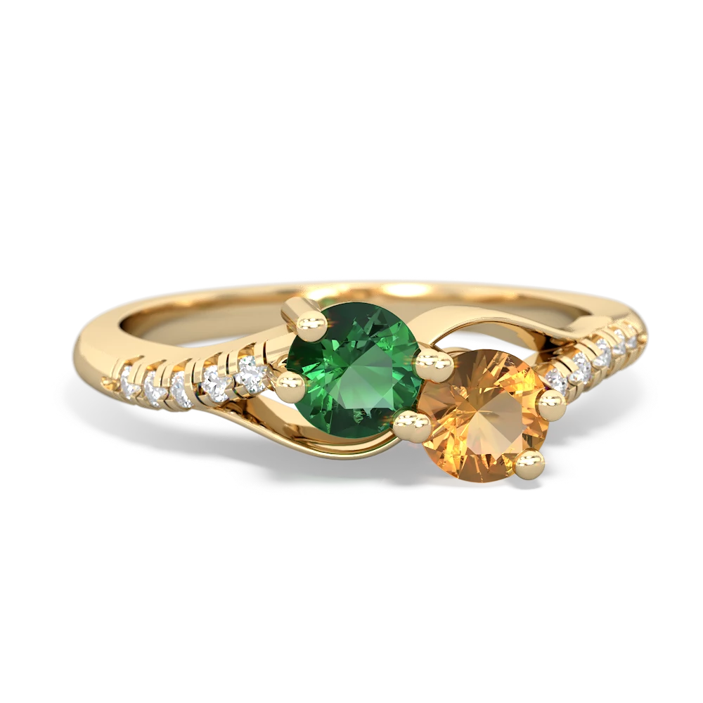 Lab Emerald Infinity Pave Two Stone 14K Yellow Gold ring R5285